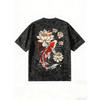 European sizes Men's Heavyweight Vintage T-Shirt - Koi Carp & for Lotus Back Print, Breathable Washed Fabric Suitable for Streetwear, Casual Outfits