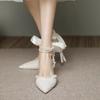 Womens Pumps 2024 New Wedding Luxury Brand Design String Bead Pearls High Heels Ladies Sexy Elegant Pointed Toe Sexy Pearl Shoes
