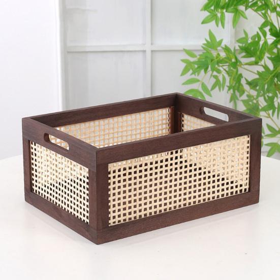 Scatola porta dischi in vinile Durevole MDF Rattan Porta dischi in vinile con manico Cubico Organizzatore da scrivania per album per dischi in vinile Contenitore multiuso