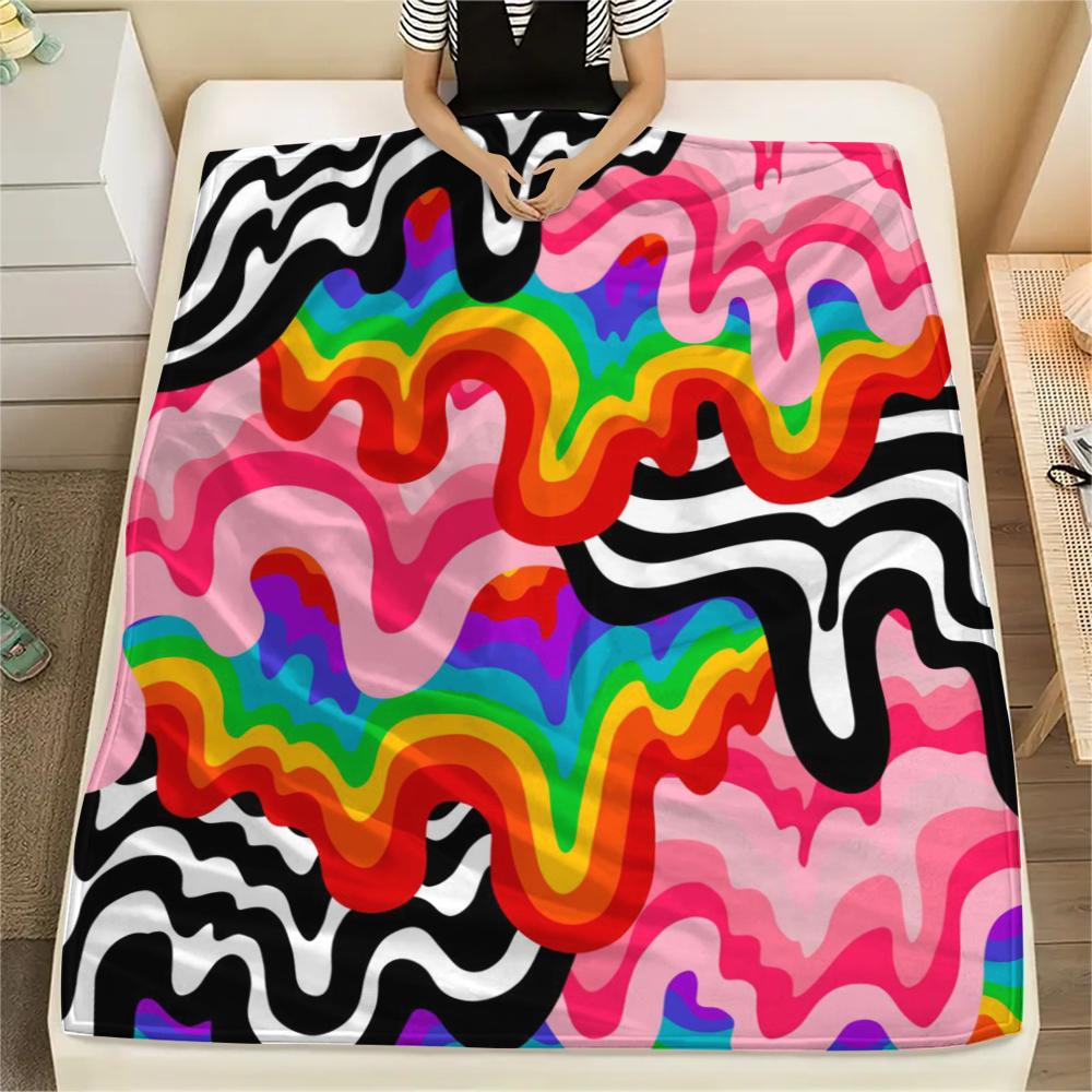 1Pc Rainbow Glitter Print Flannel Blanket, High quality Comfortable for All Seasons, Home Decor, Warmth and Comfort, Perfect for Gifts