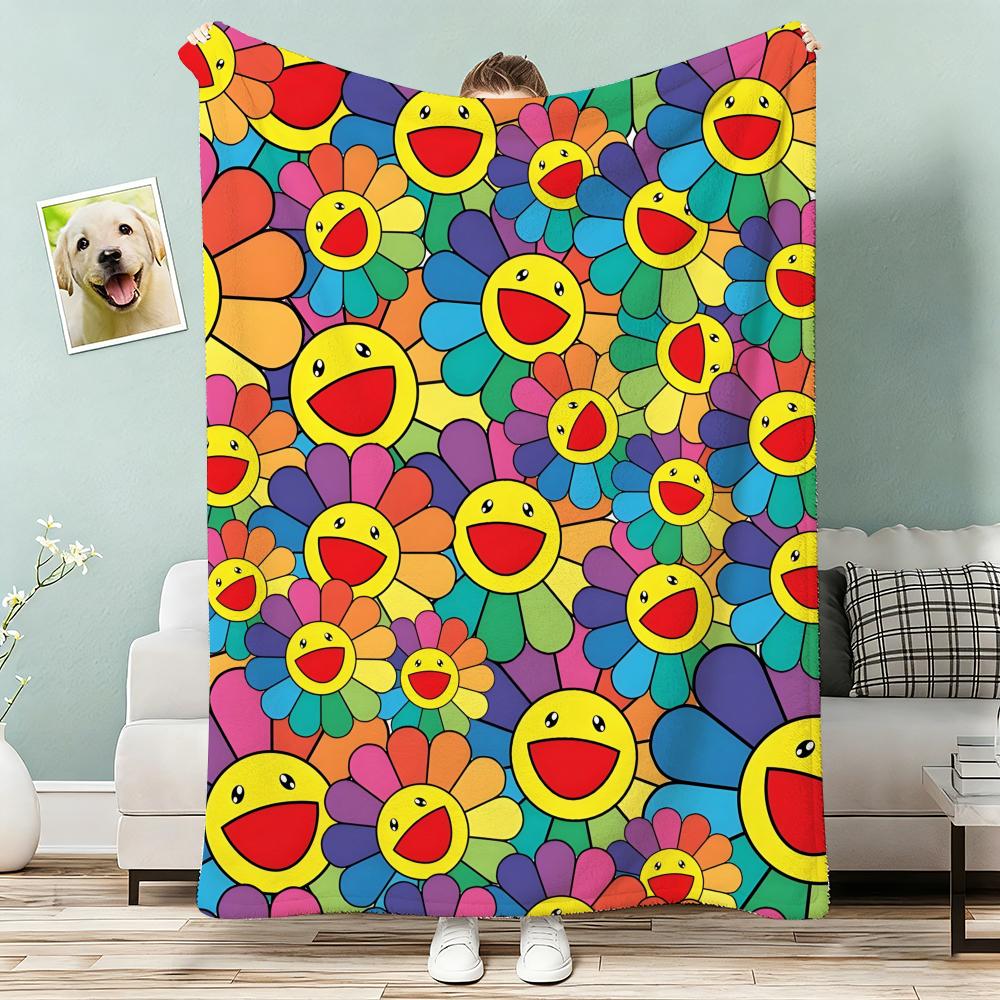 Œuvre d'art Fleur Souriante Takashi Murakami Couverture Légère 240g Flanelle Douce Agréable pour la Peau Refroidissement d'Été