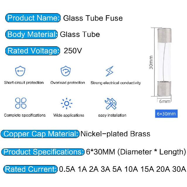 0.5A-30A 250V Fast-Blow Glass Tube Fuses Quick Blow Car Fuses Assorted Kit With Plastic Box 72Pcs 6X30Mm 10Pcs Fuse Seat Fast Acting For Car