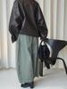 Xu Man Damen Frühling Koreanischer Arbeitskleidungsstil Halbelastischer Bund Laternen-Cropped-Hose