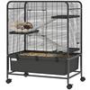 Rodent Cage On Casters, 4 Levels, 3 Platforms, 3 Ramps, Water Bottle, 75x46x94.5cm, Black