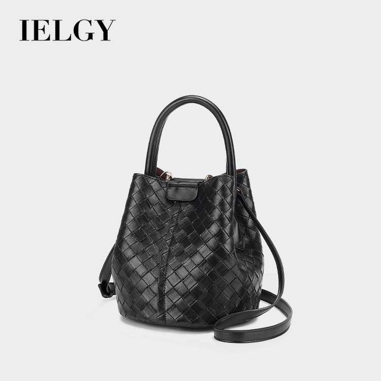 IELGY Ladies Cross-Body Bucket Bag Woven Large-Capacity Portable Shoulder Bag