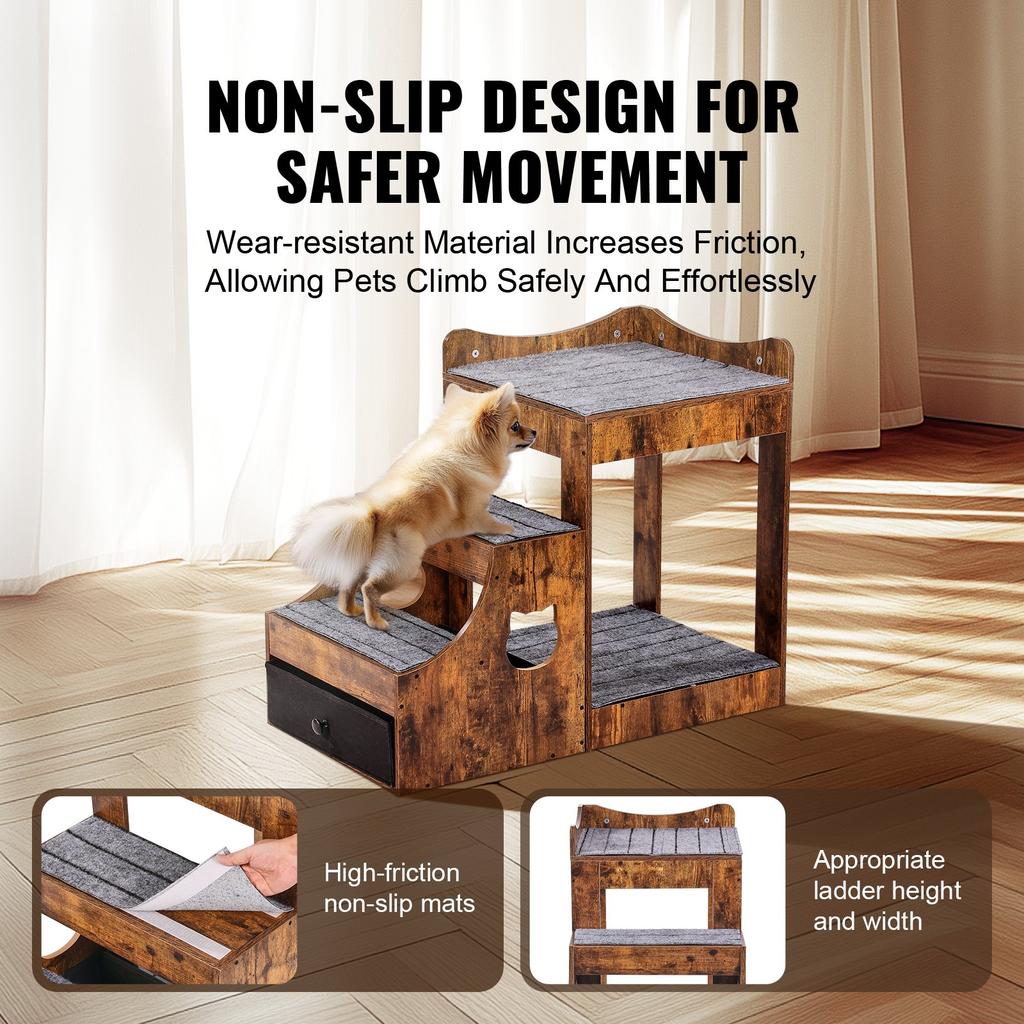 VEVOR Pet Bunk Bed with Removable Stairs, Dog/Cat Window Perch with Storage, Multi-Level Bed Window Perch Dog Bedside Sleeper Couch
