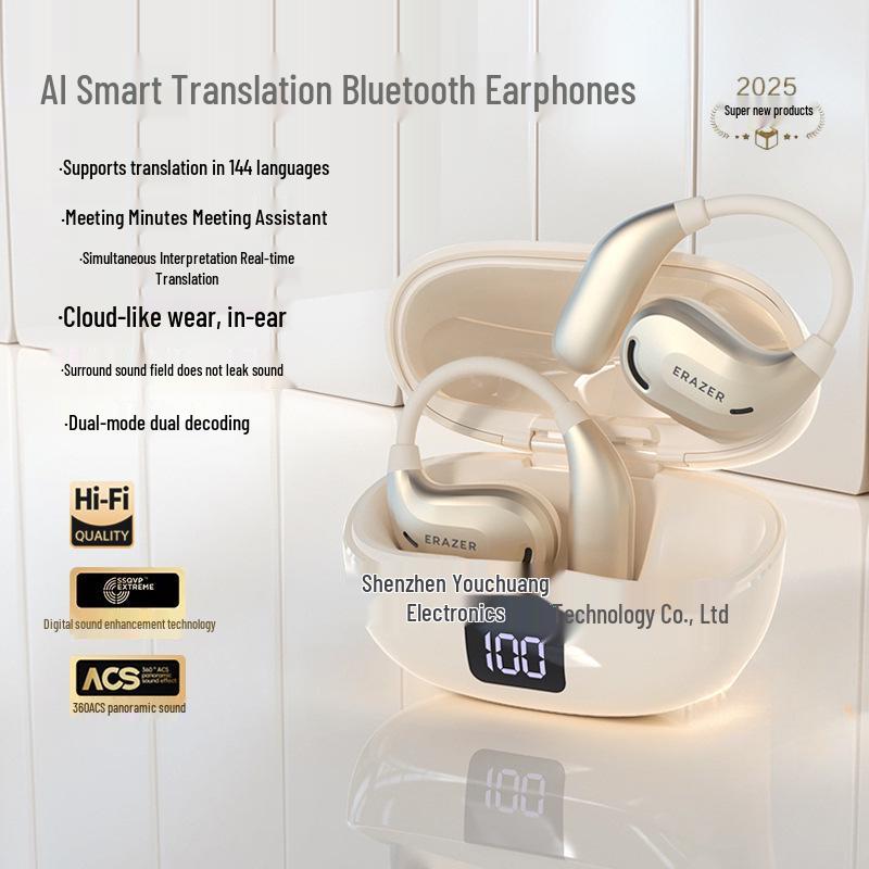 AI Translation Bluetooth Earphones with Long Battery Life, Active Noise Cancellation, Ultra-long Standby, and Permanent Free Translation