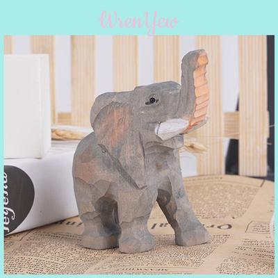 Wooden Elephant Figurine Hand Carved Animal Home Decor For Modern Living Room