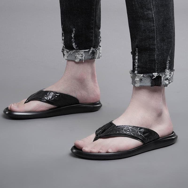 New Male Shoes Genuine Leather Flip Flops Slippers for Men High Quality Flat Minimalist Slippers Male Comfortable Walking Shoe