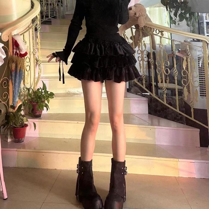 

Velvet Tulip Mini Skirt - Warm, Thickened & Anti-Exposure for Autumn/Winter Small чорний