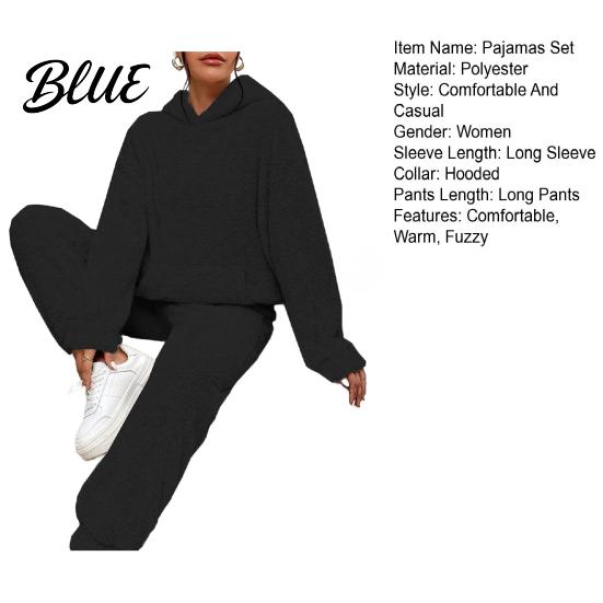 Stylish Women Loungewear Women's Fuzzy Fleece Pajamas Set Winter Plush Pullover Hoodies Texture And Pants Lounge Fluffy 2 Piece Sleepwear Hooded