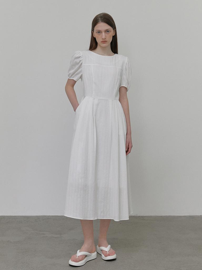Etmont Boat Neck Pintuck Dress, White