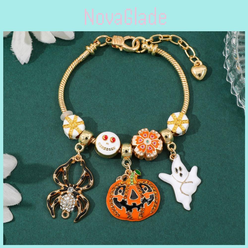 Halloween Pumpkin Charm Bracelet With Micro Inlay Zirconia For Unisex Costume Accessory