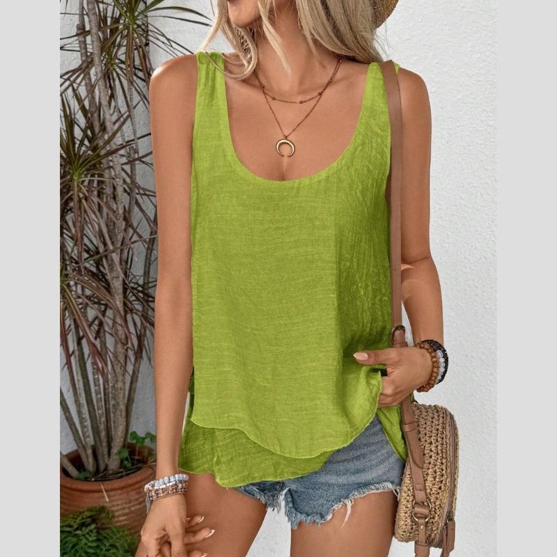Women's Summer Tops Sleeveless Tank Tops Casual Flowy Loose Tunics Shirt Double Layers Ruffle Blouses Tunics gIFTS