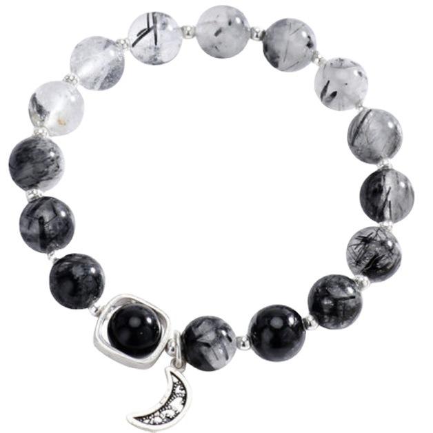 Natural black crystal couple's bracelet for women, alloy men's crystal birthstone bracelet, gift for best friends