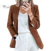 Solid Color Suit Coat Women Lapel Long Sleeve Single Button Closure Business Jacket with Flap Pockets Slim Fit Outerwear
