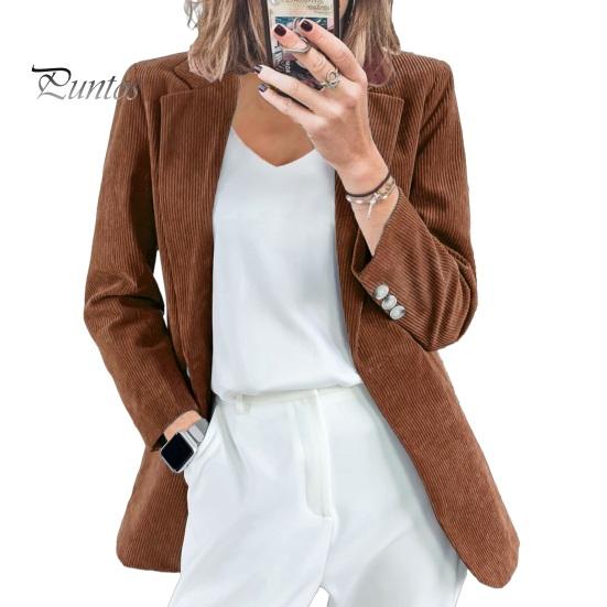 Solid Color Suit Coat Women Lapel Long Sleeve Single Button Closure Business Jacket with Flap Pockets Slim Fit Outerwear