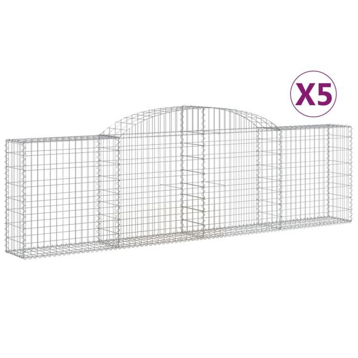 VidaXL Paniers à gabions arqués 5 pcs 300x30x80/100 cm fer galvanisé, gabion, cage de gabion, panier de mur de gabion, mur 3146506