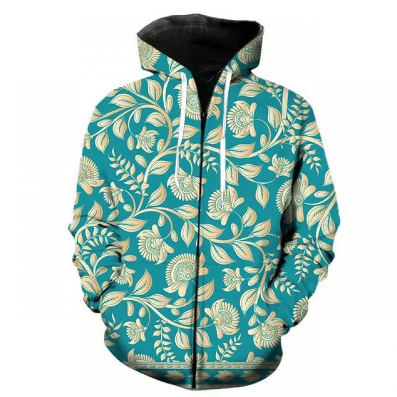3D Digital Print Hooded Zip-Up Oversized Casual Sweatshirt Men Loose Fit Streetwear