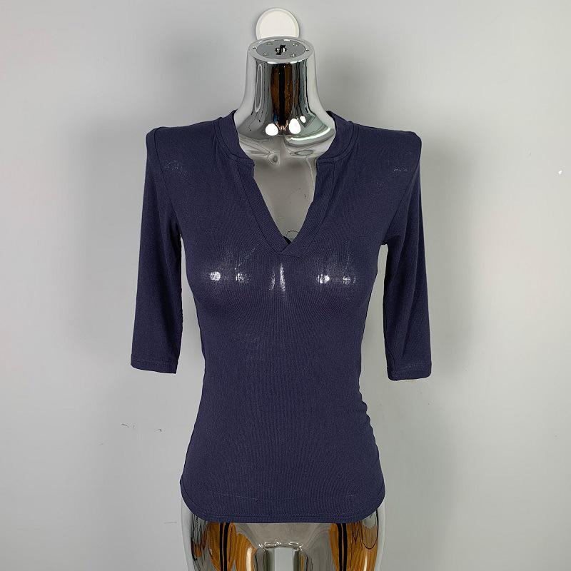 Korean Dongdaemun Slimming Stretchy Mid-Sleeve Women s Sheer T-shirt One Size