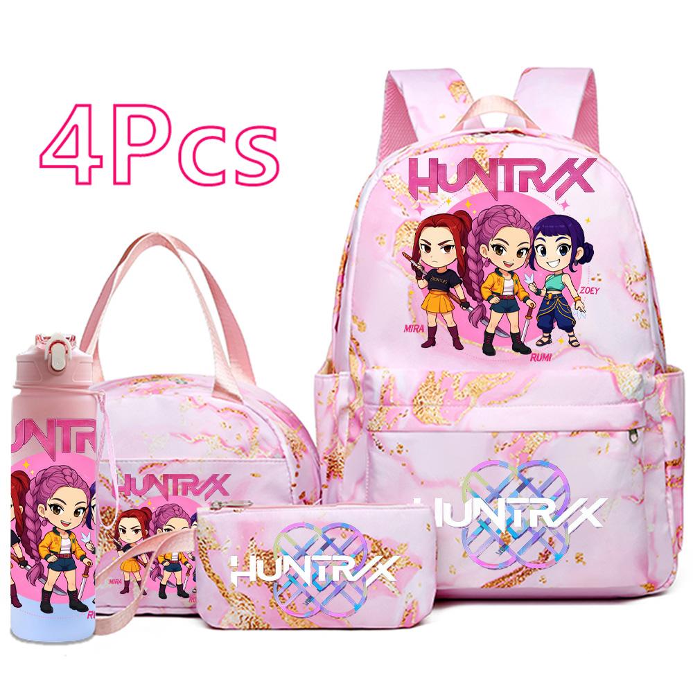 4Pcs/set K-Pop Printed Backpack Handbag Pencil Case with 750Ml Water Bottler for Teenager Boy Girl Schoolbag Large Capacity Bookbag Kid Gift Mochila