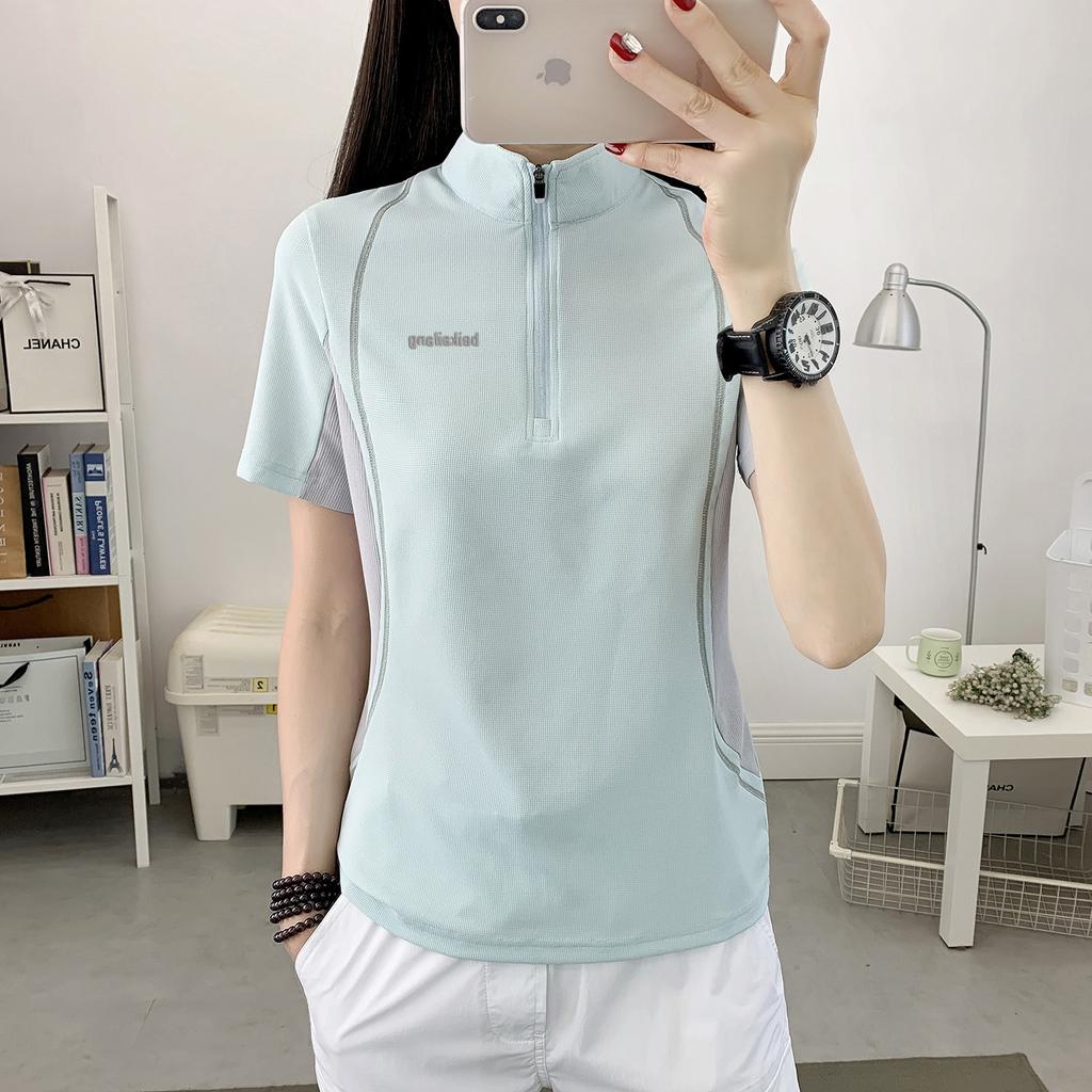Outdoor stand-up collar quick-drying clothes women's short-sleeved T-shirt women's elastic, light, breathable, sweat-absorbing sports, running summer