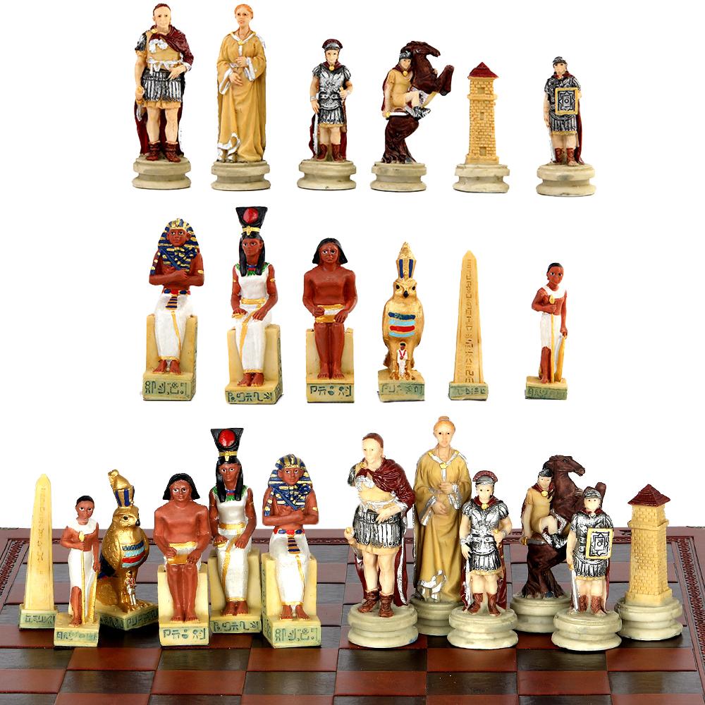Role Theme Chess Set - Resin Material And Hand-Painted With Embossed Leather Chess Board - 32 Pieces - Ideal Gift Board Game