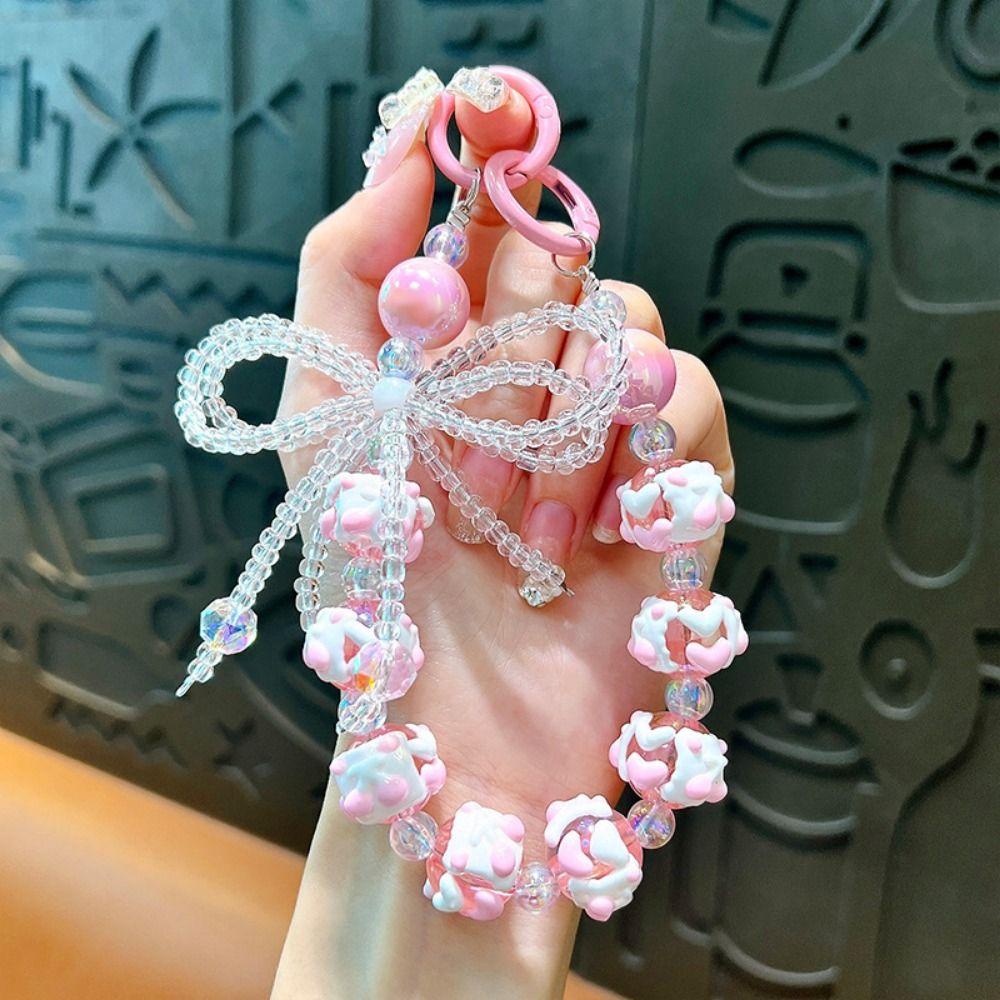 Anti-lost Bow String Bead Mobile Phone Chain Colorful Ball Beaded Phone Strap Christmas Gifts