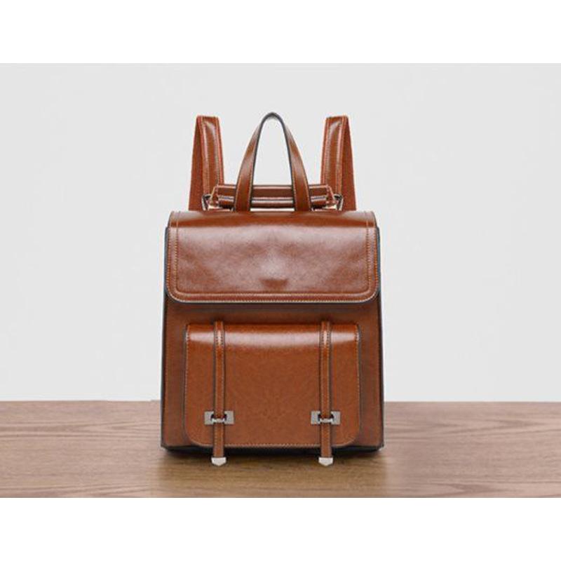 Mochila Feminina Transversal para Laptop Couro Genuíno Viagem Livro Escola Feminina Couro de Vaca Bolsas de Ombro Mensageiro