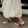 Mode Retro Rote Mary Jane Schuhe mit Punkten Damenmode Schmaler Riemen Schnalle Schleife Flache Sandalen Damen Bequeme Elegante Freizeitschuhe