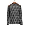 Mesh Lace Bottomed Blouse Hollow Lace Floral  Shirts Elegant Transparent T-shirt  Spring Autumn