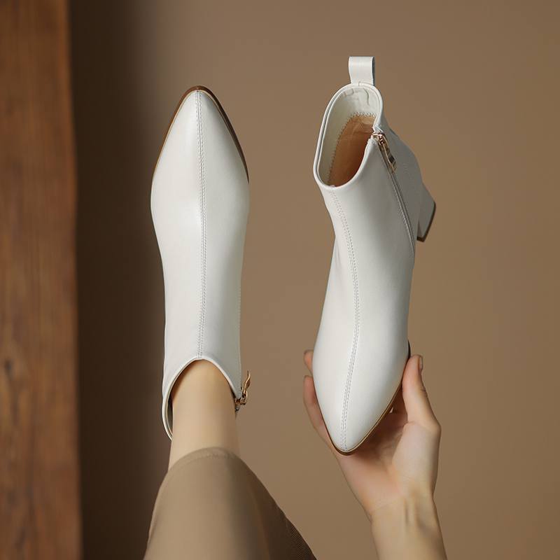 Krazing Pot Sheepskin Winter Round Toe Med Heels Fashion Boots Women Zipper Elegant Women Ankle Boots