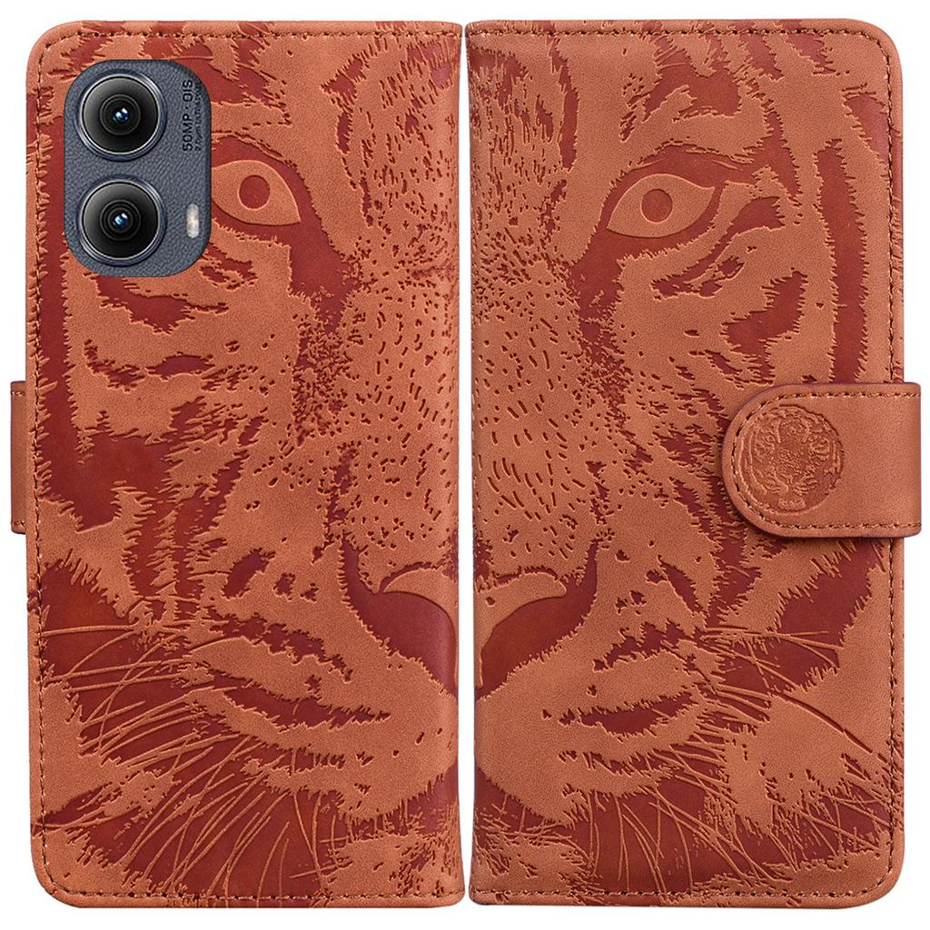 For Motorola Edge (2024) 5G Shockproof Case Tiger Imprint Leather Wallet Phone Cover