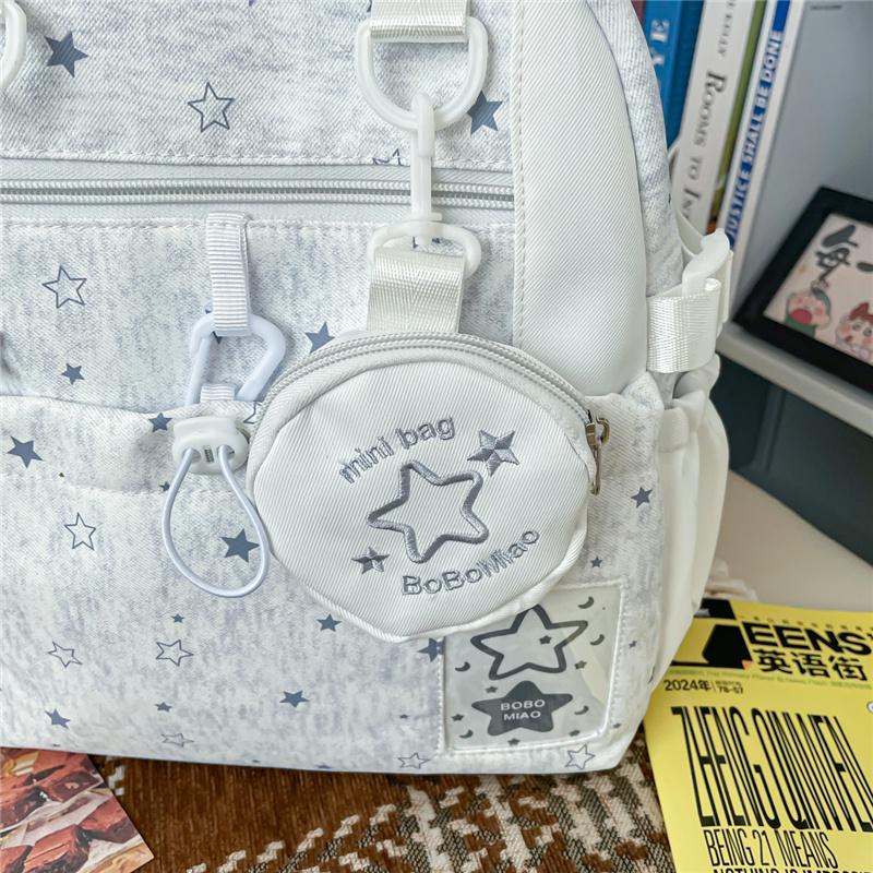 Cute Star Print Backpack with Multiple Pockets and Front Zip Compartment for School and Daily Use