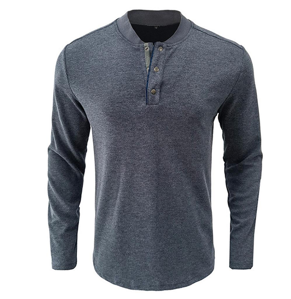 I Zimowy T-shirt Męski z Półotwartym Dekoltem Jednolity Kolor Długi Rękaw T-shirt Casualowa Koszulka Spodnia