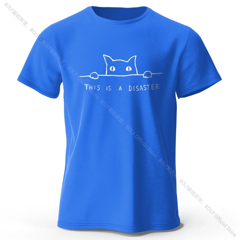 Minimalist Line Cat Print 100 cotton top Soft breathable round neck short sleeve T-shirt for men and women can be simple fashion