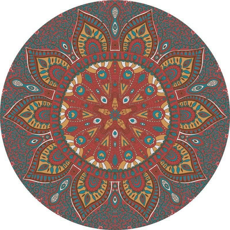 Ethnic Style Round Floor Mat Mandala Living Room Coffee Table Blanket Home Bedroom Bedside Blanket Hotel Guesthouse Carpet