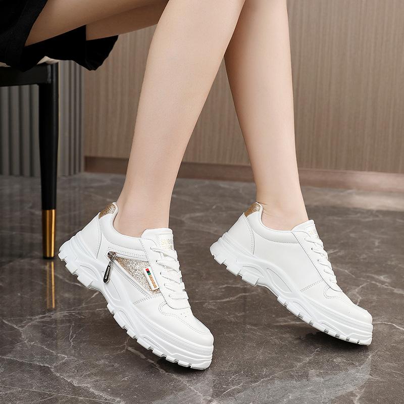 Fashion Women's Breathable, Fashionable and Versatile Sports Shoes, Thick-soled, Durable Casual Leather White Sneakers