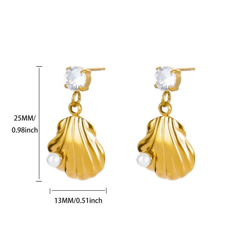 New cross shell hollow pearl earrings niche open stud earrings stainless steel k gold plated