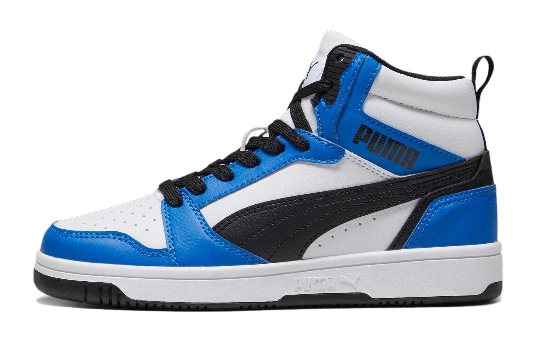 PUMA Rebound V6 Mid top Kids Skateboarding Shoes Blue Black Teenagers 393831-06 36