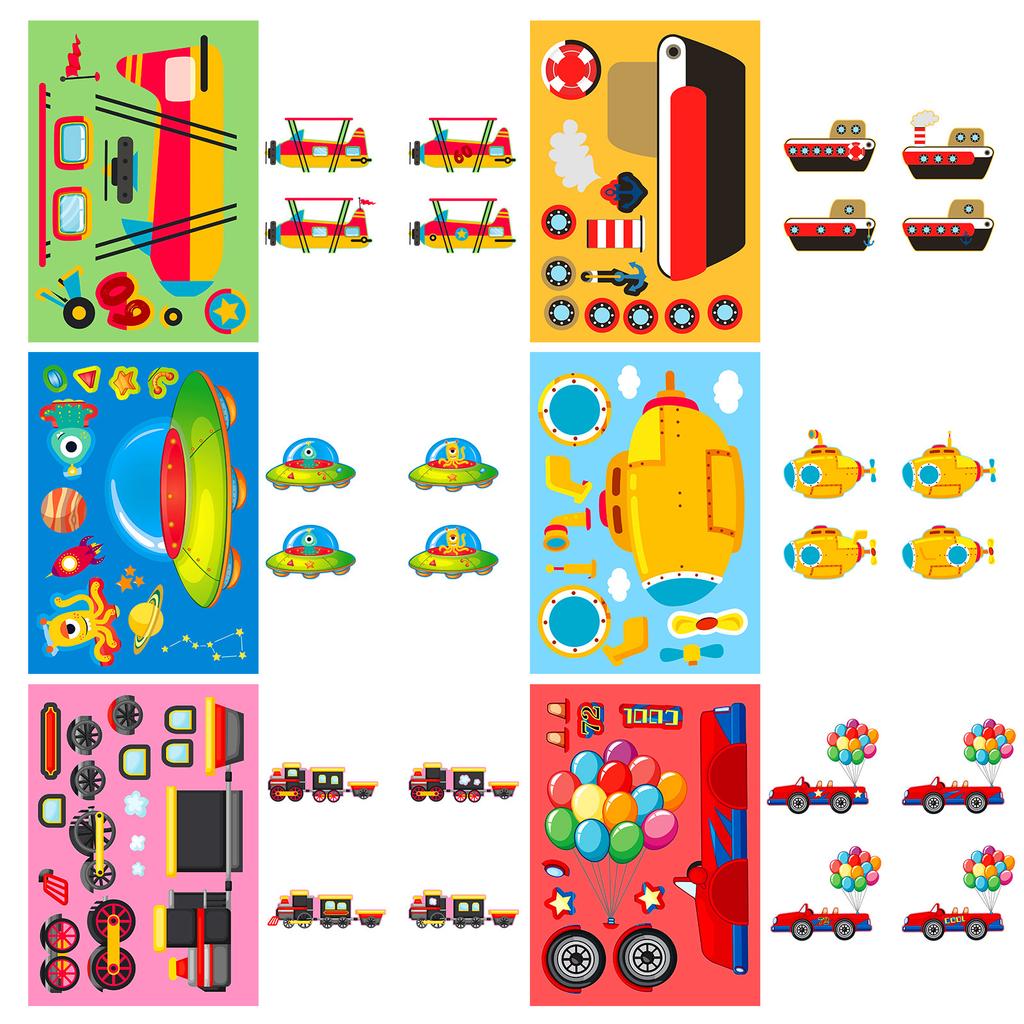 6 Photos/package of Transportation Vehicles Ship Face Swaps New Product Parent-child Interactive Puzzle Stickers