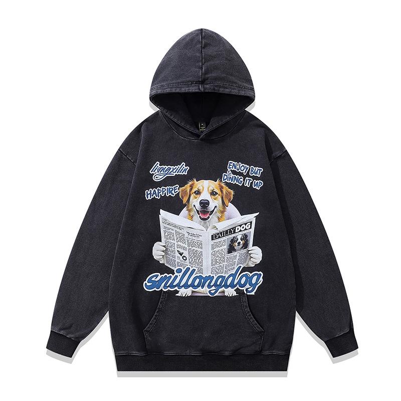 Tkpk American High Street Washed Retro Hooded Sweater Autumn And Winter Direct Injection Printing Loose Hoodie Jacket Men And Women