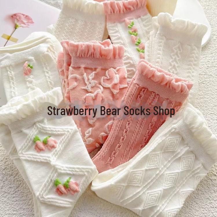 Women's White Lace Summer Thin Mid Tube Socks - Cute Japanese JK Style, Breathable, Ideal for Spring and Summer.