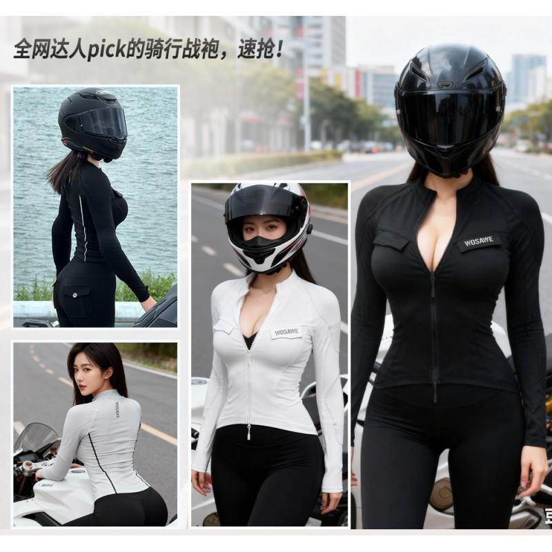 1 Womens Motorcycle Riding Jacket Soft Armor Protective Gear Slim Fit Long Sleeve PU Material