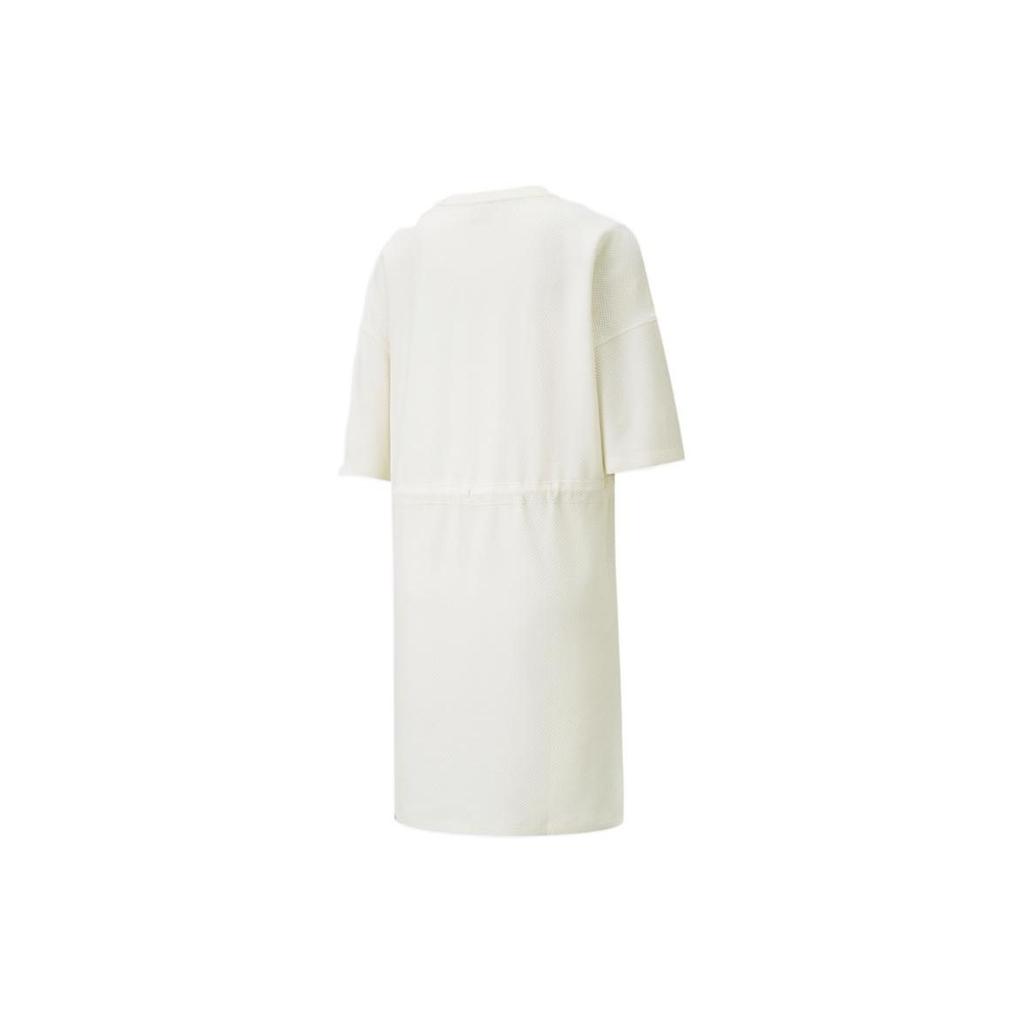 Puma Solid Color Logo Embroidered Round Neck Pullover Short Sleeve Dress Women dresses Beige 670955-99