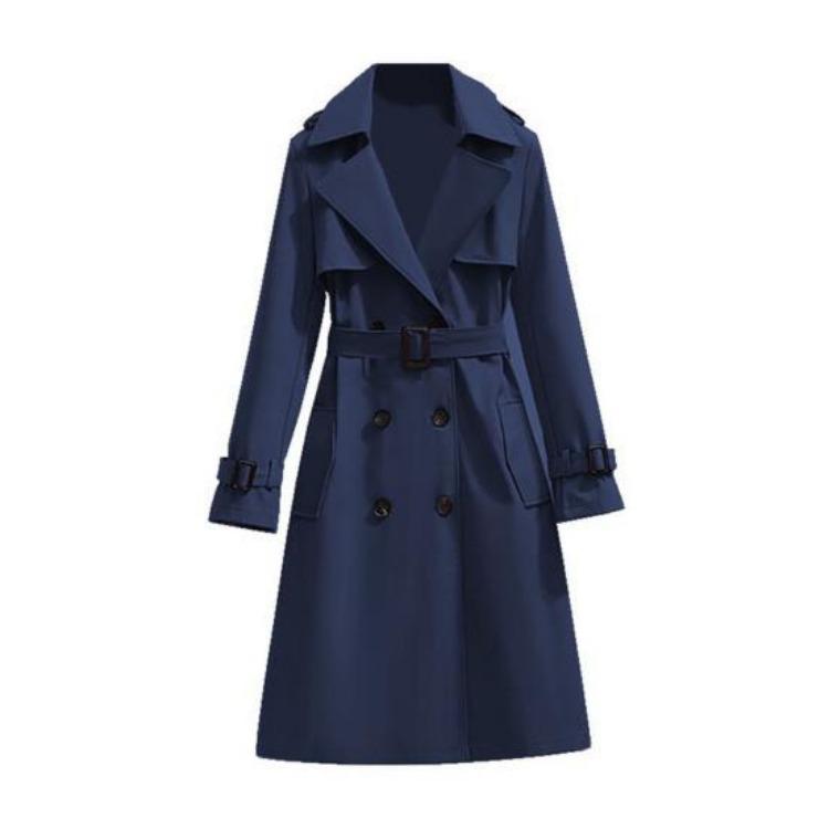 Windproof Women Trench Coat Double Breasted Long Overcoat with Belt and Notch Lapel Classic Outerwear for Fall Winter