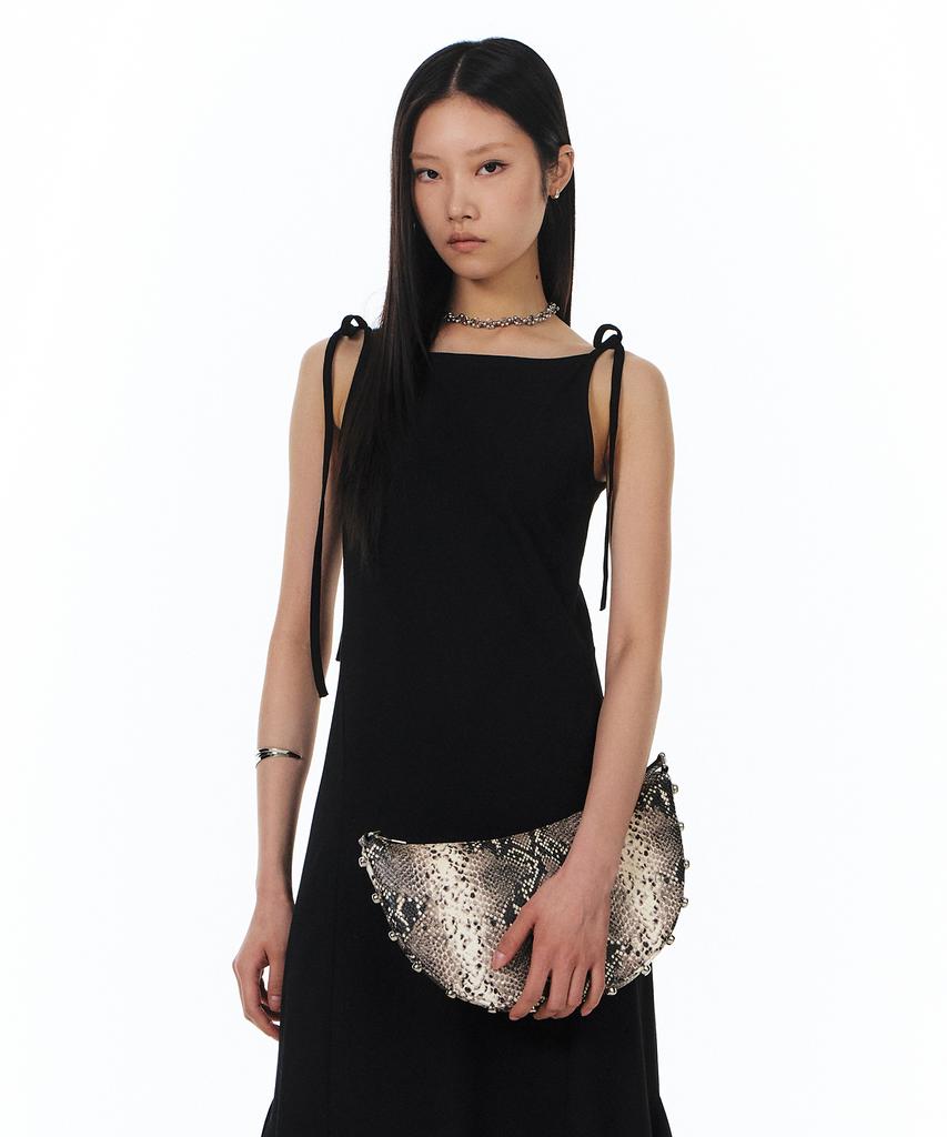 Yunse Half Moon Studded Shoulder Bag (Snake)