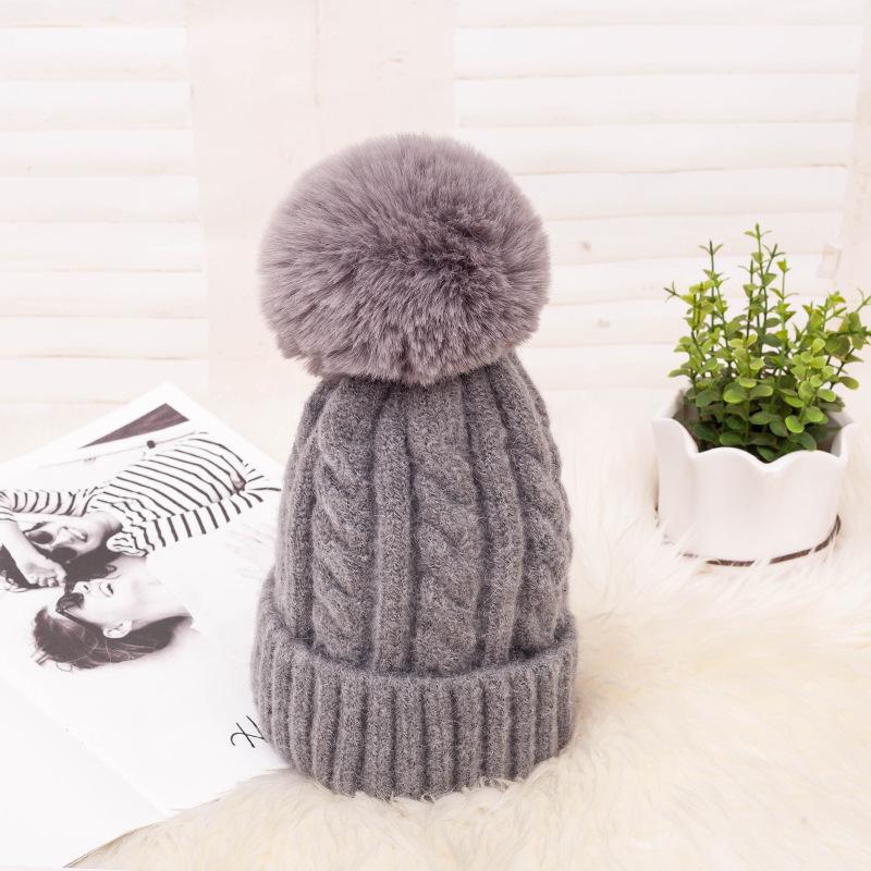 Plush Twist Wool Ball Woolen Hat for Women Winter Korean Style Thickened Button Knitted Hat Ear Protection Bag Head Hat Pullover Cold Hat