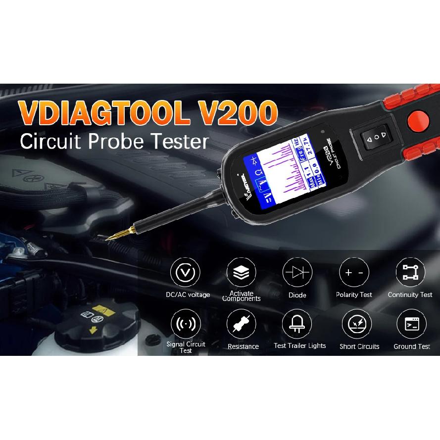 VDIAGTOOL V200 Car Electric Circuit Tester 6V-30V Automotive Power Probe Kit Electrical System Tester LCD Display Voltage Tester