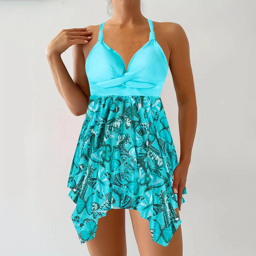 Summer Swimwear Women Plus Size Swimsuit Slim Flowers  Sexy Beach Dress Fat Women Backless Sleeveless Swim Dress
